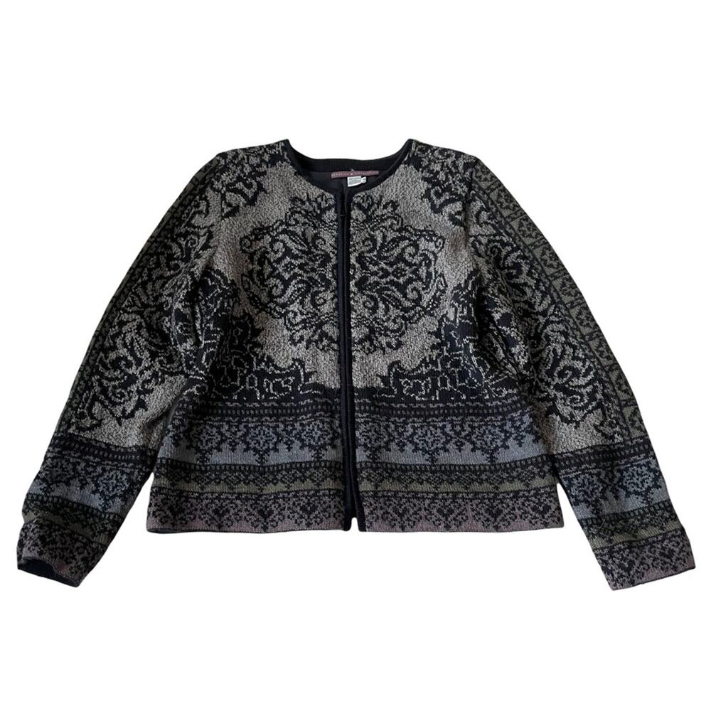 Peruvian Connection Zip Cardigan Alpaca Wool Lined Art to Wear Gray M EUC